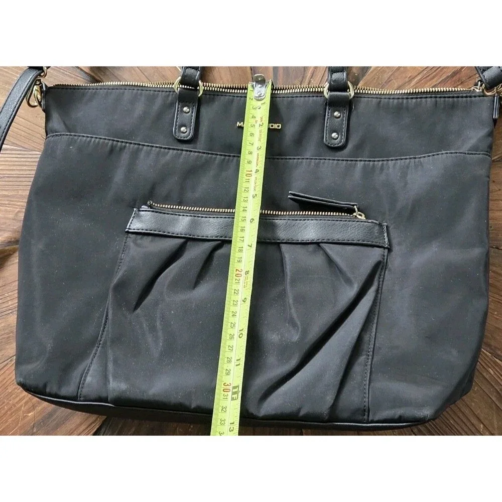 MAX STUDIO Black Satchel Top Handle Bag, Zip, Detachable Adjustable Strap, Gold